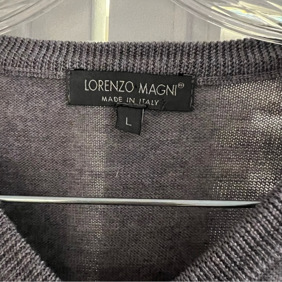 Lorenzo Magni Sweater Men's Large Gray V-Neck 100% Wool Made In Italy - Picture 9 of 9